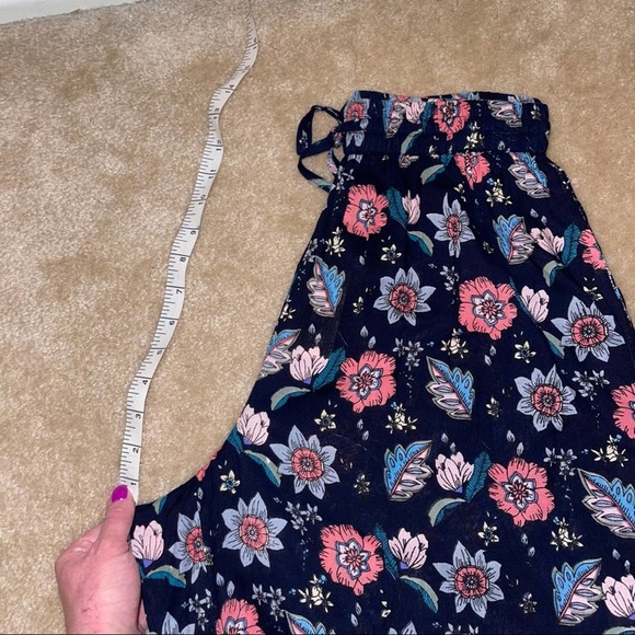 NWT RAGA Navy & Pink Floral Boho Palazzo Elastic Waist Pant Small - Picture 5 of 12